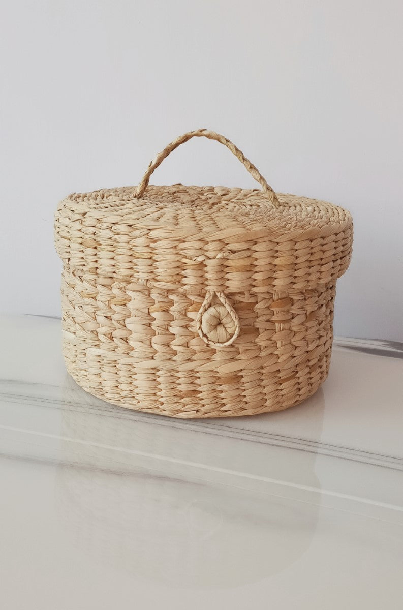 Handcrafted Round Basket with A Lid