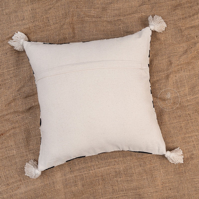Black and Ivory Cotton Kilim Hand Loom Woven Designer Cushion Cover