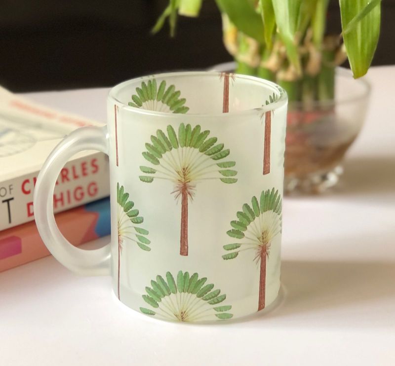 Palm Tree Glass Coffee Mug (350ml)