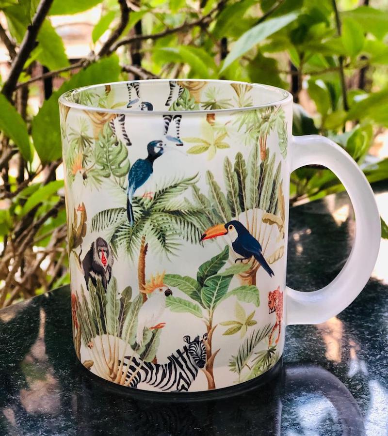 Bird Theme Printed Glass Coffee Mug (350ml)