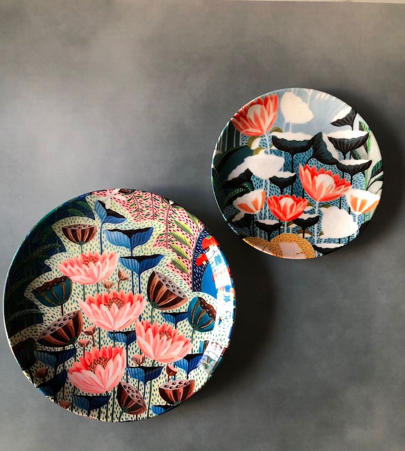 Flower Theme Modern Wall Plates (Set of 2)
