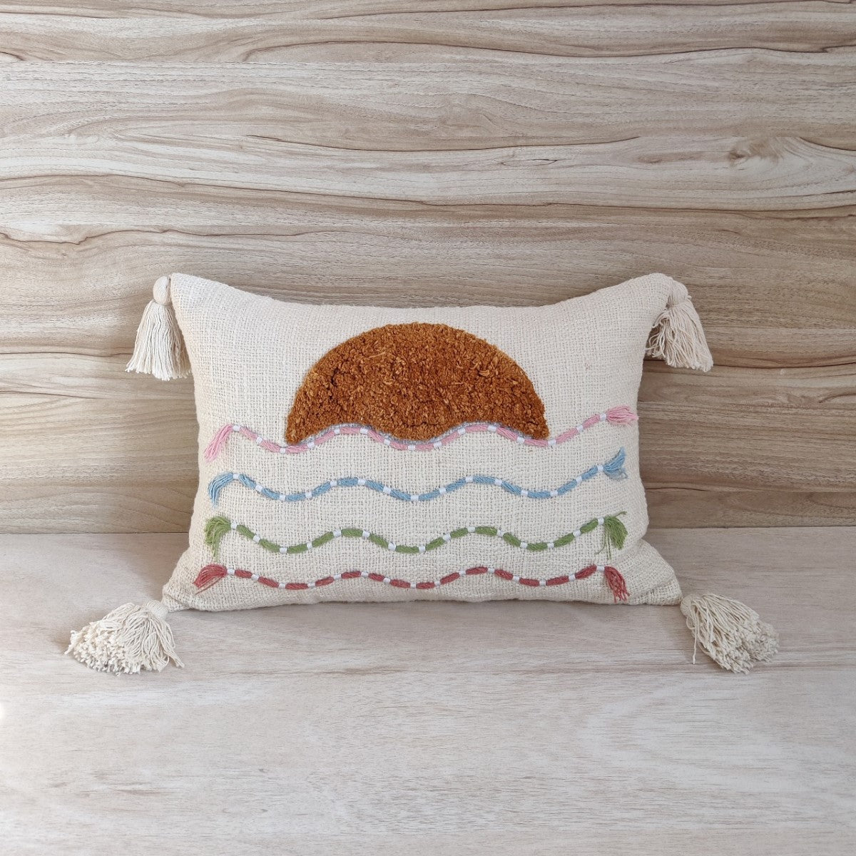 Sunset On The Beach Tufted Cotton Cushion Cover