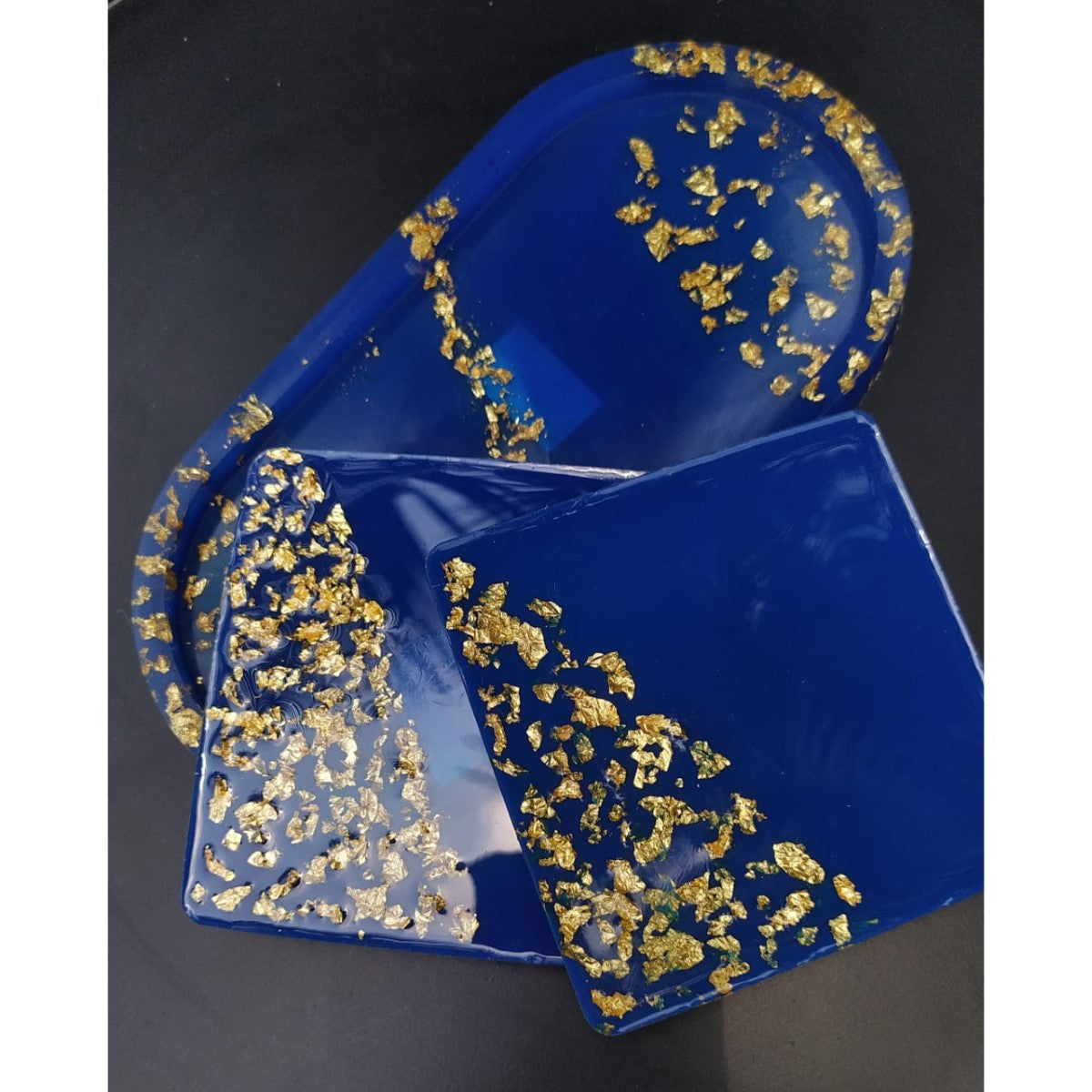 Golds & Blues Coaster Set with Tray