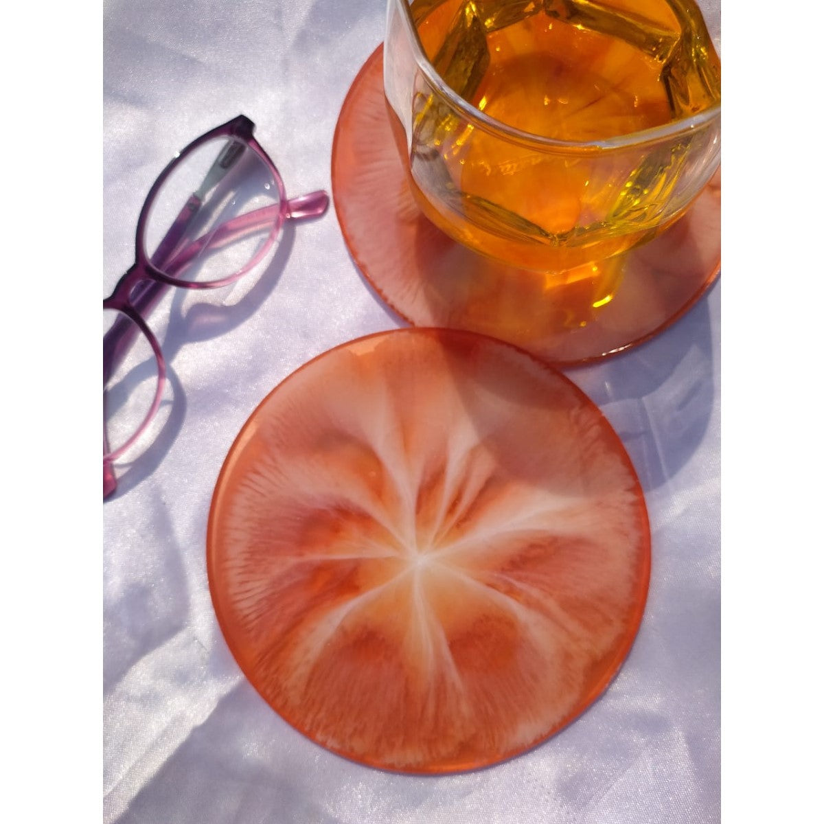 Orange Bloom Resin Coaster (Set of 2)
