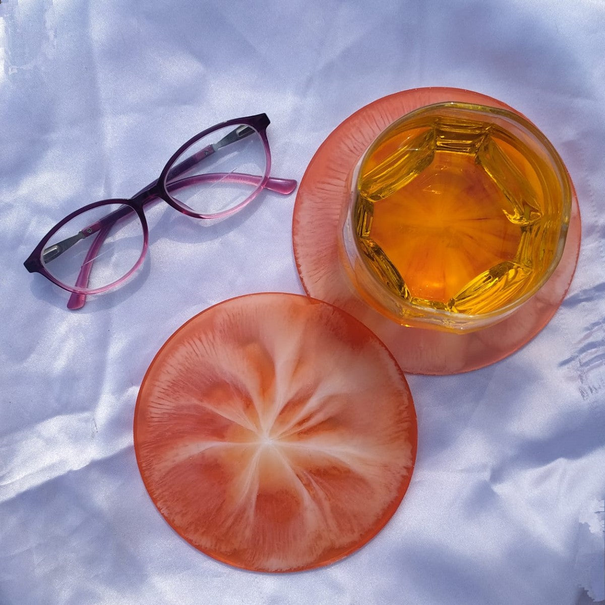Orange Bloom Resin Coaster (Set of 2)