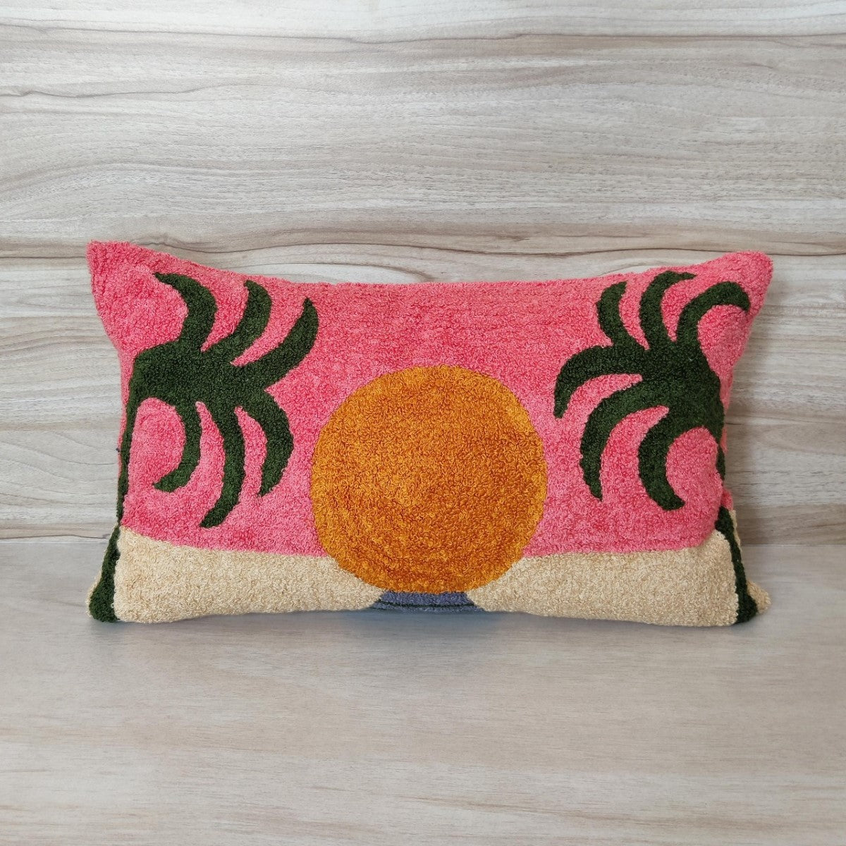 Sunset & Palm Trees Aari Embroidered Cushion Cover
