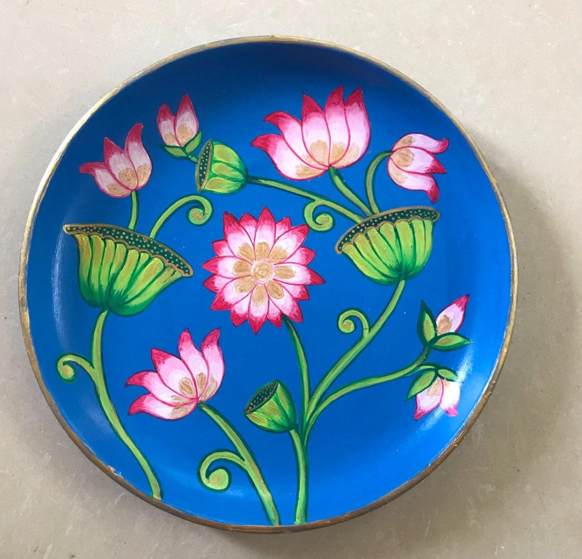 Hand Painted Pichwai Lotus Wall Plate (8"-10"-12")