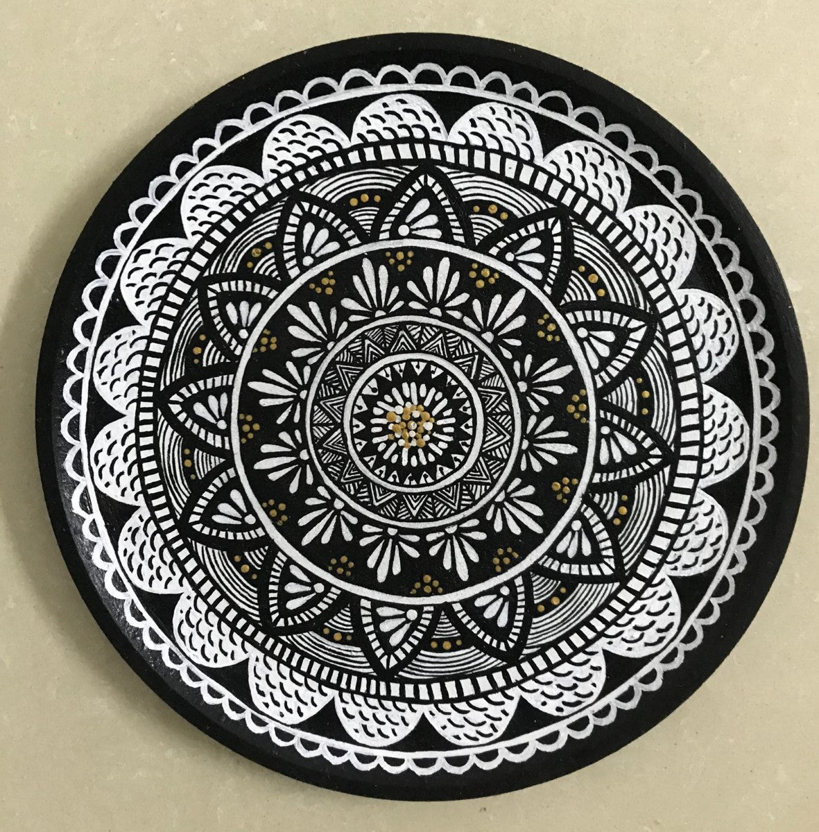 Hand Painted Black & White Mandala Wall Plate (8"-10"12")