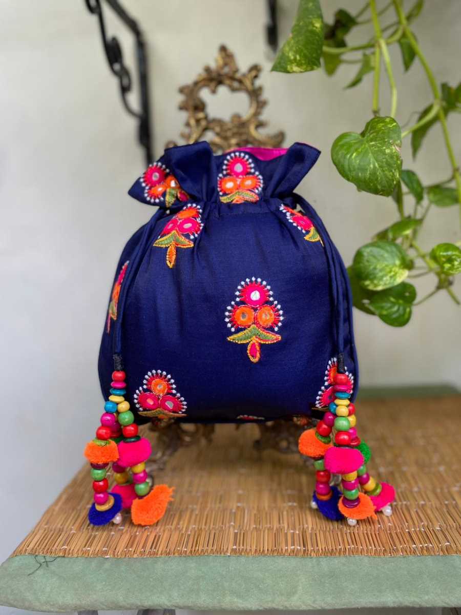 Mirror Work Dupian Silk Potli