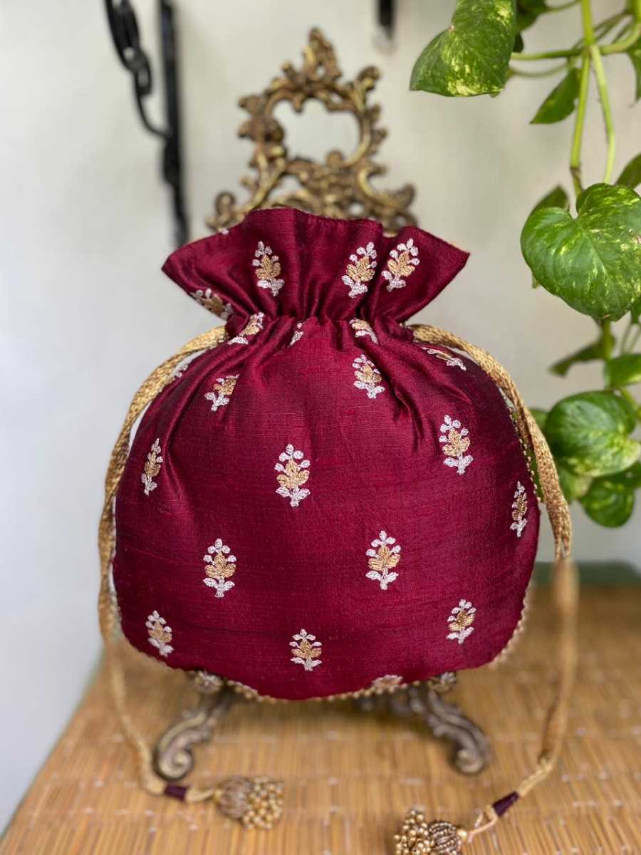 Zari Work on Dupian Silk Potli