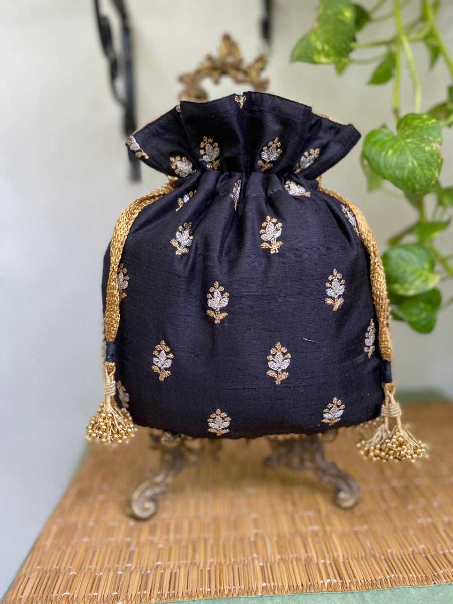 Zari Work on Dupian Silk Potli