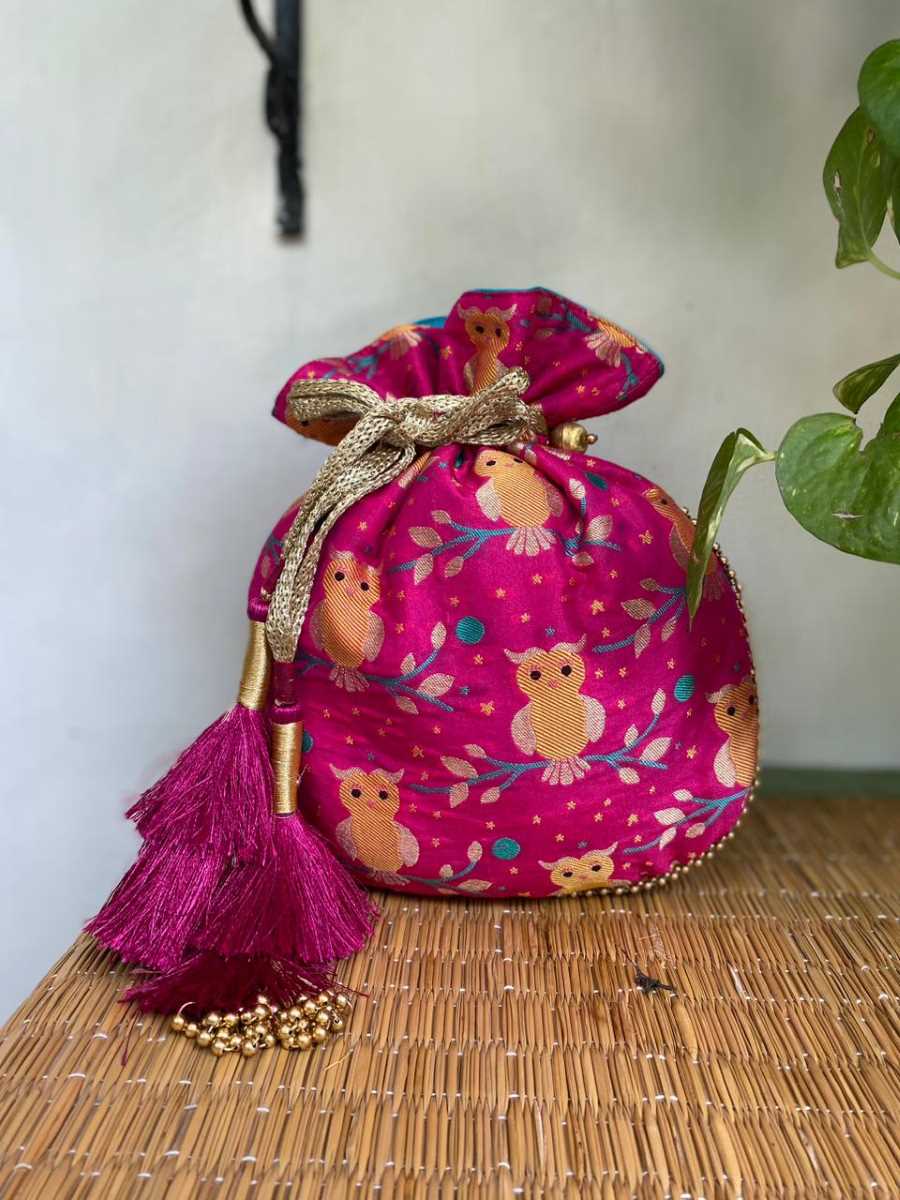 Pink Moonga Silk Potli