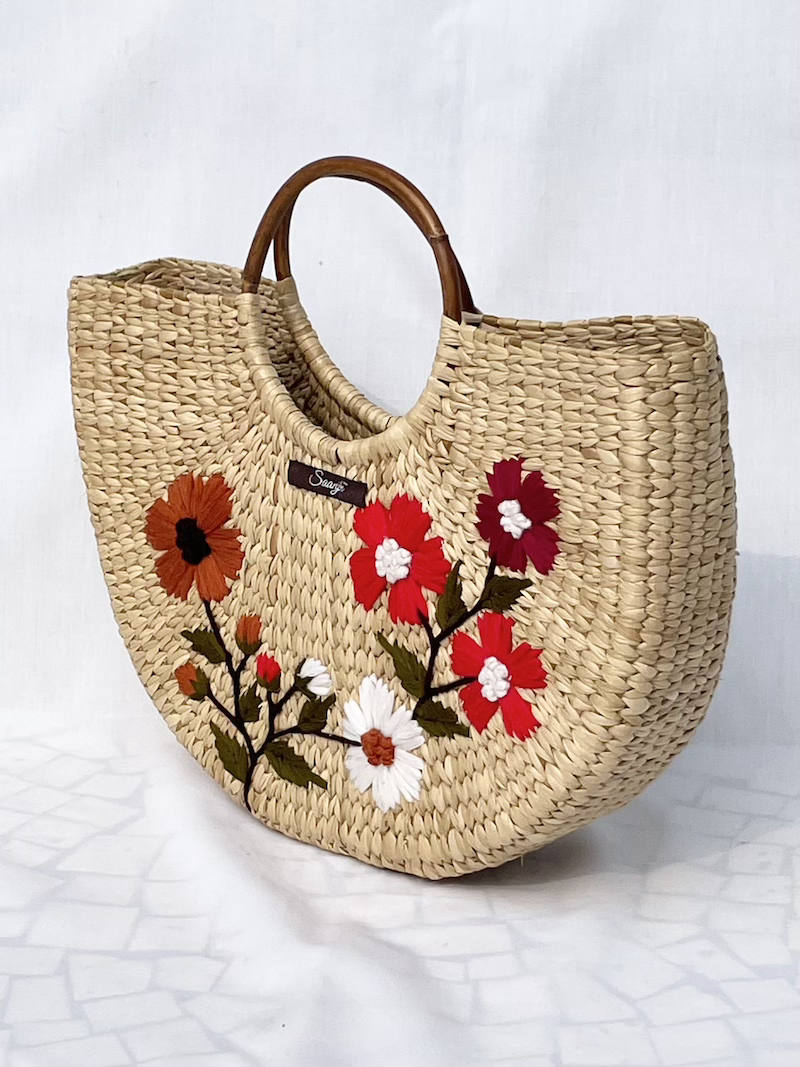 Floral Embroidery Kauna Handwoven Handbag
