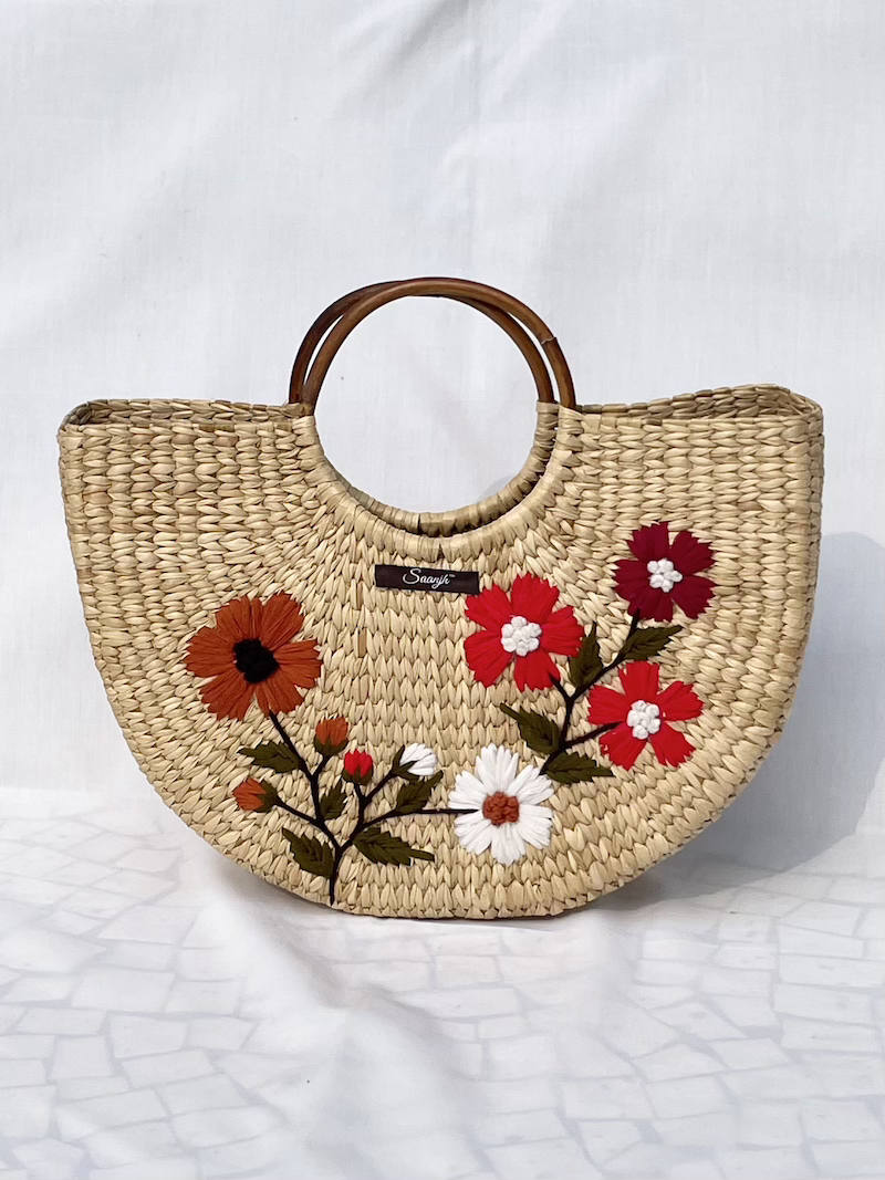 Floral Embroidery Kauna Handwoven Handbag