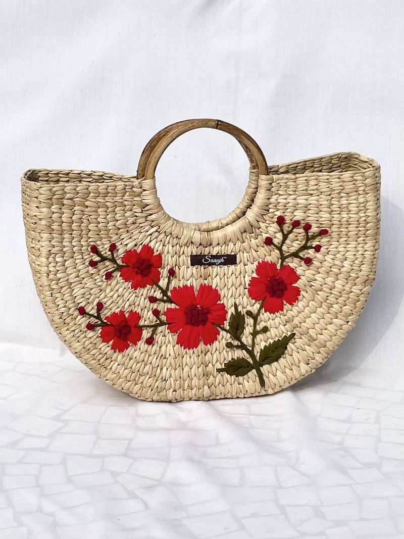 Red Floral Kauna Handwoven Embroidered Handbag