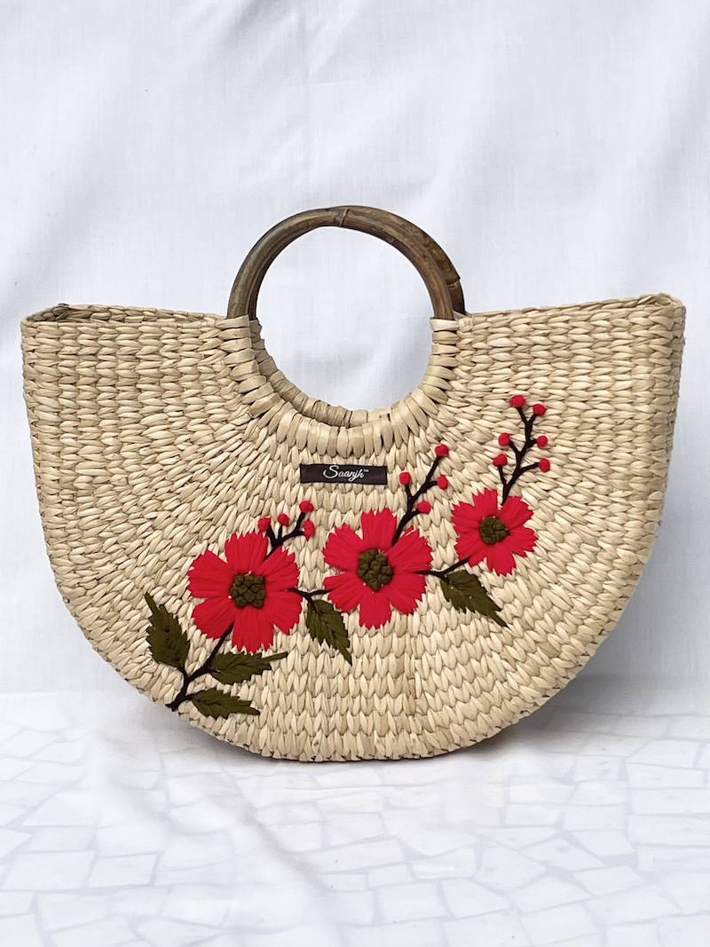 Pink Kauna Handwoven Floral Embroidered Handbag
