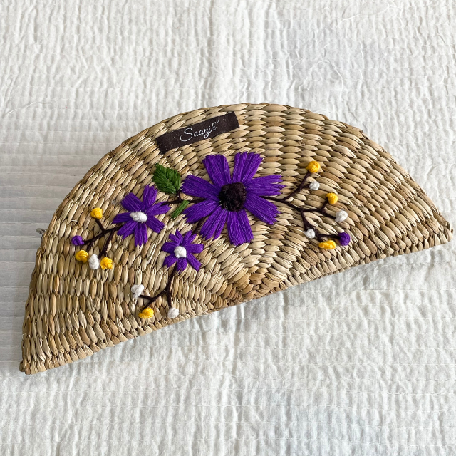 Blue Floral Embroidered Kauna Handwoven Clutch