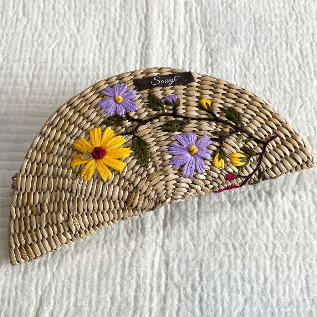 Yellow & Lavender Floral Embroidered Kauna Handwoven Clutch