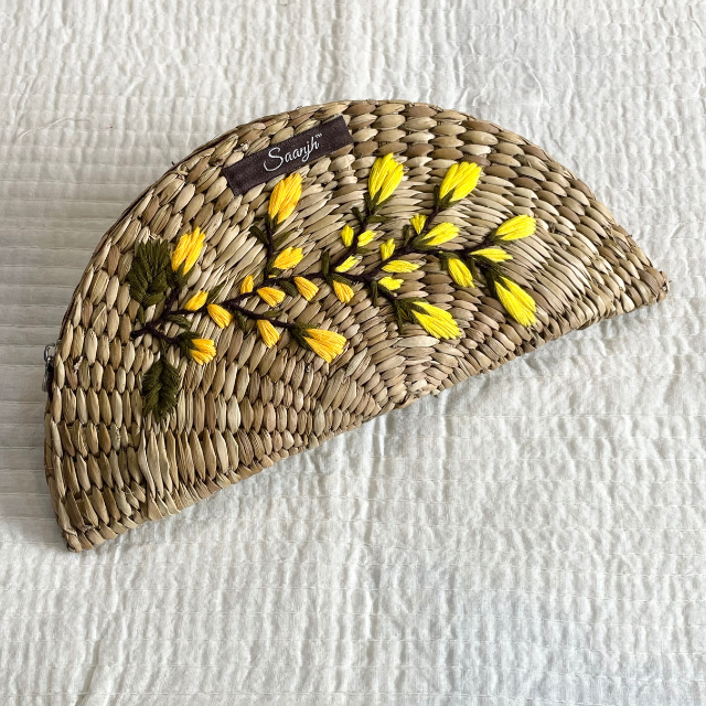 Yellow Embroidered Kauna Handwoven Clutch
