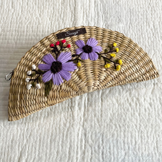 Lavender Floral Embroidered Kauna Handwoven Clutch