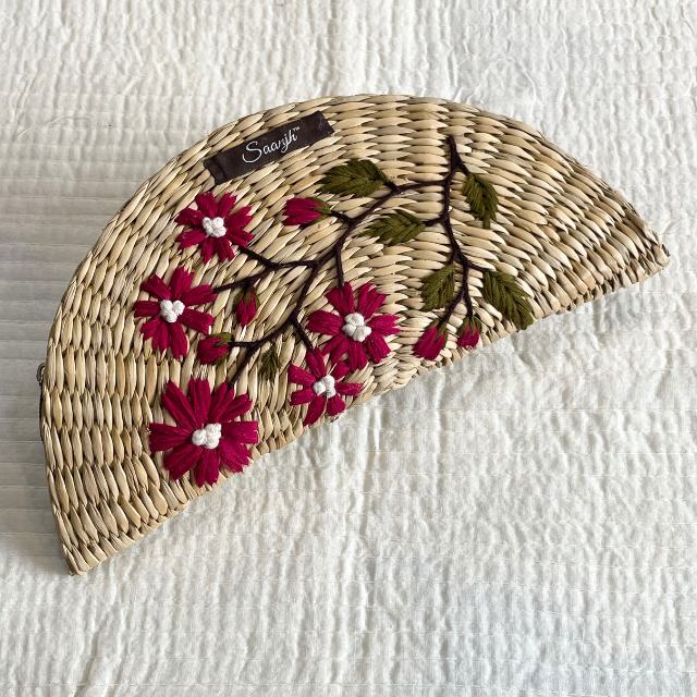 Red Floral Embroidered Kauna Handwoven Clutch