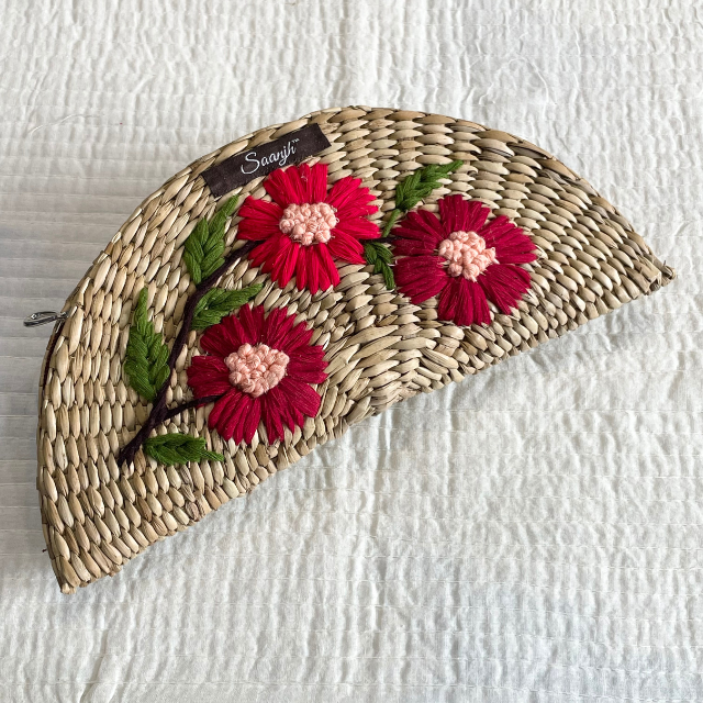 Red & Orange Embroidered Kauna Handwoven Clutch