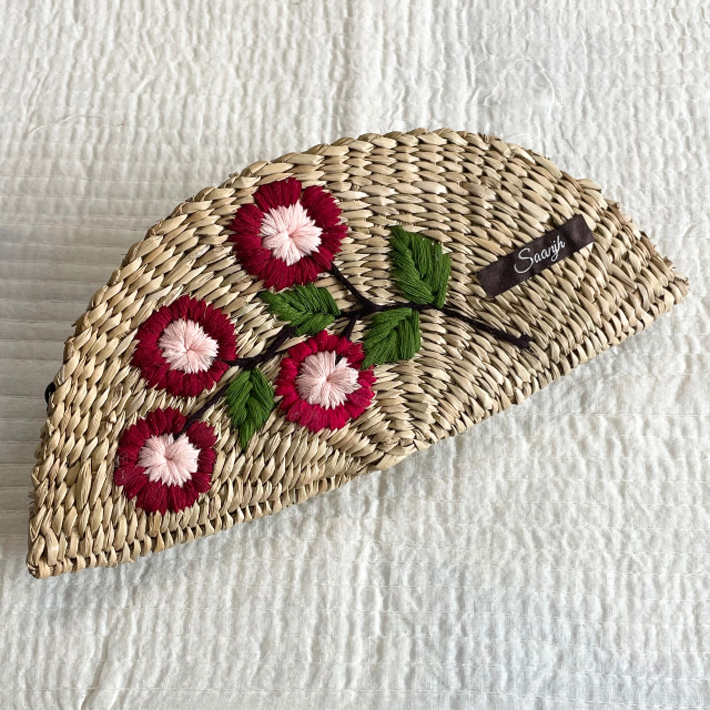 Red Flowers Embroidered Kauna Handwoven Clutch