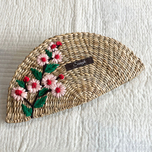 Pink & Red Floral Embroidered Kauna Handwoven Clutch