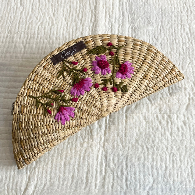 Purple Floral Embroidered Kauna Handwoven Clutch