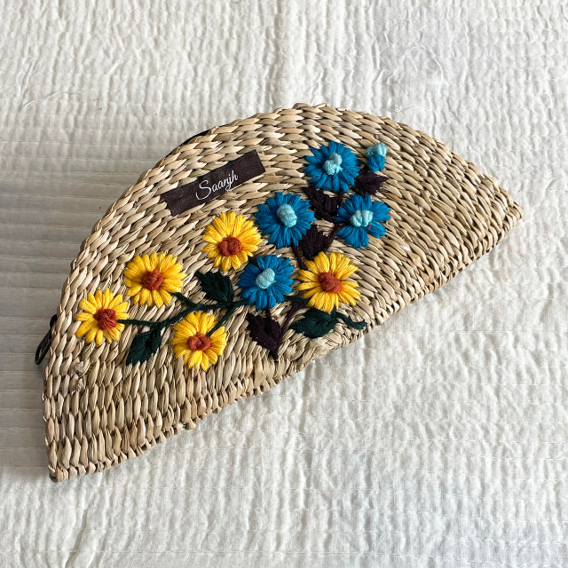 Blue & Yellow Floral Embroidered Kauna Handwoven Clutch