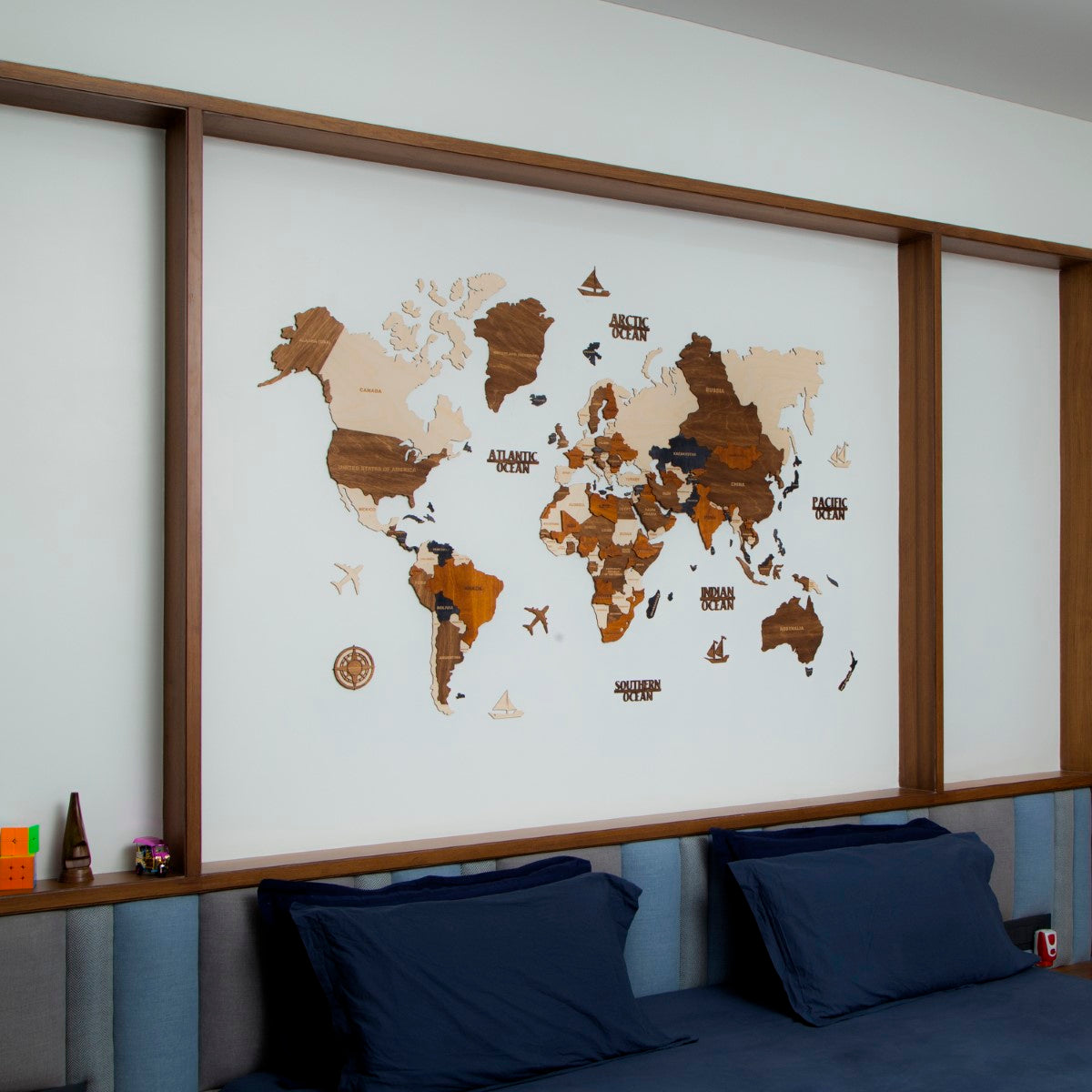 3D Birch Ply Multicolored Wooden World Map