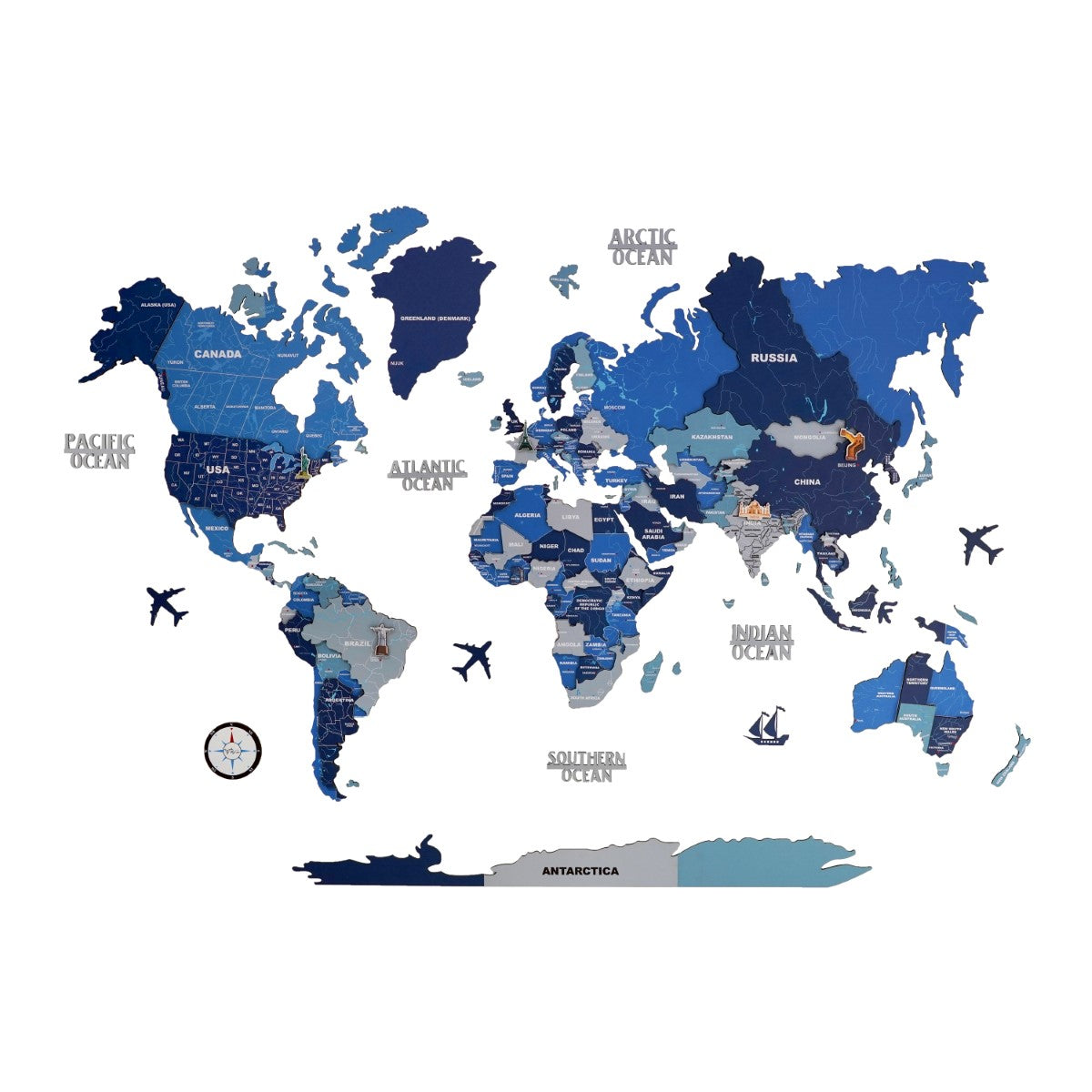 Exclusive 3D Tory Blue Wooden World Map