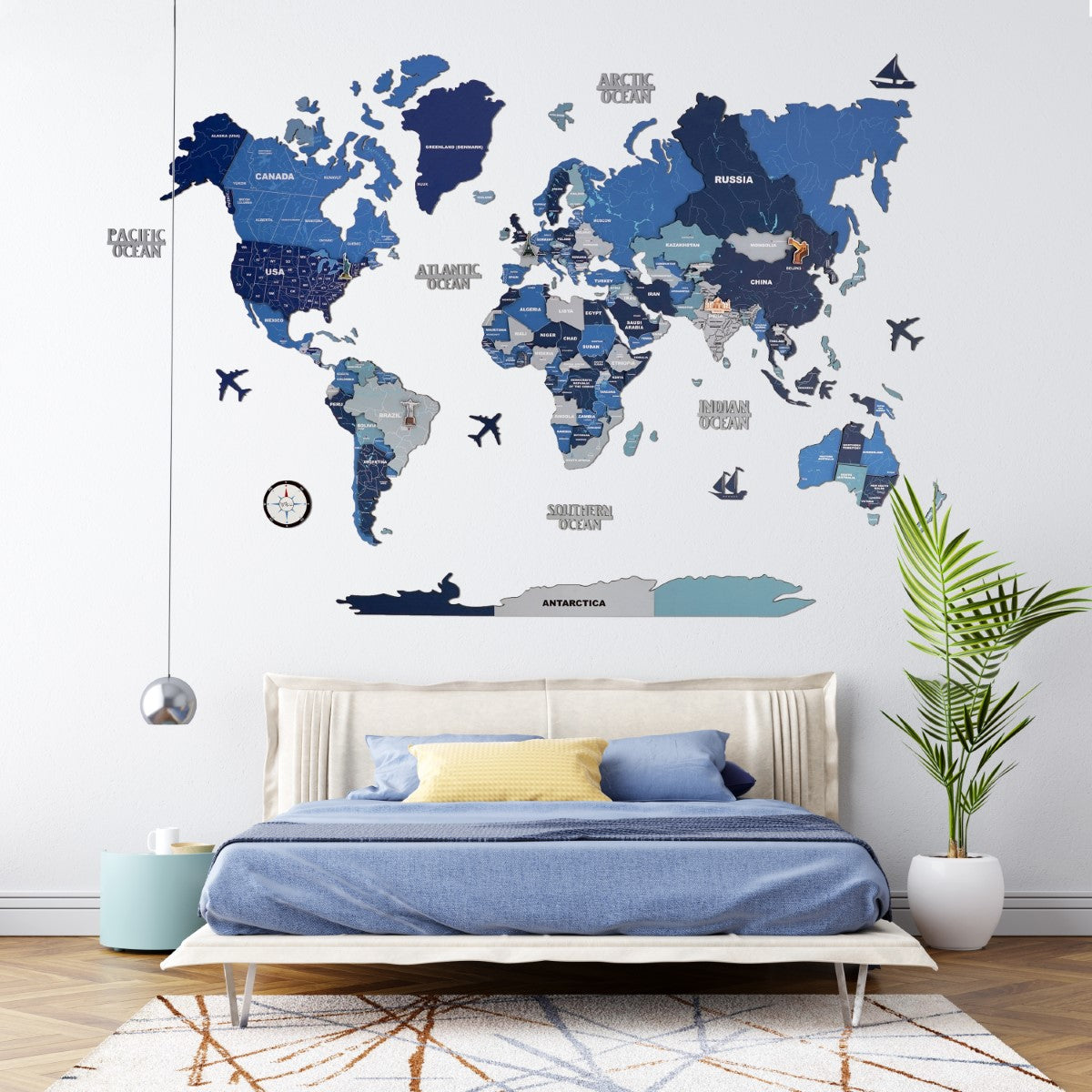 Exclusive 3D Tory Blue Wooden World Map