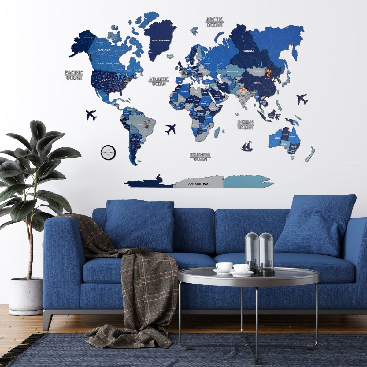 Exclusive 3D Tory Blue Wooden World Map