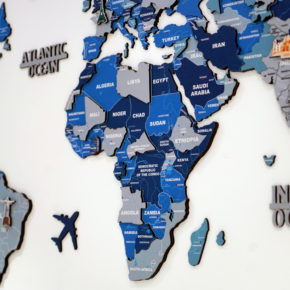 Exclusive 3D Tory Blue Wooden World Map