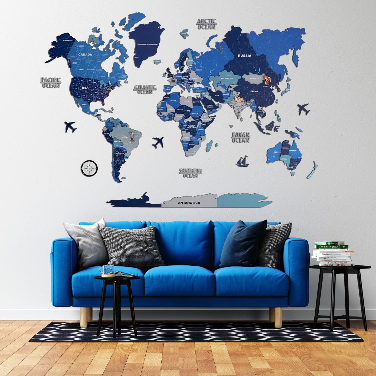 Exclusive 3D Tory Blue Wooden World Map