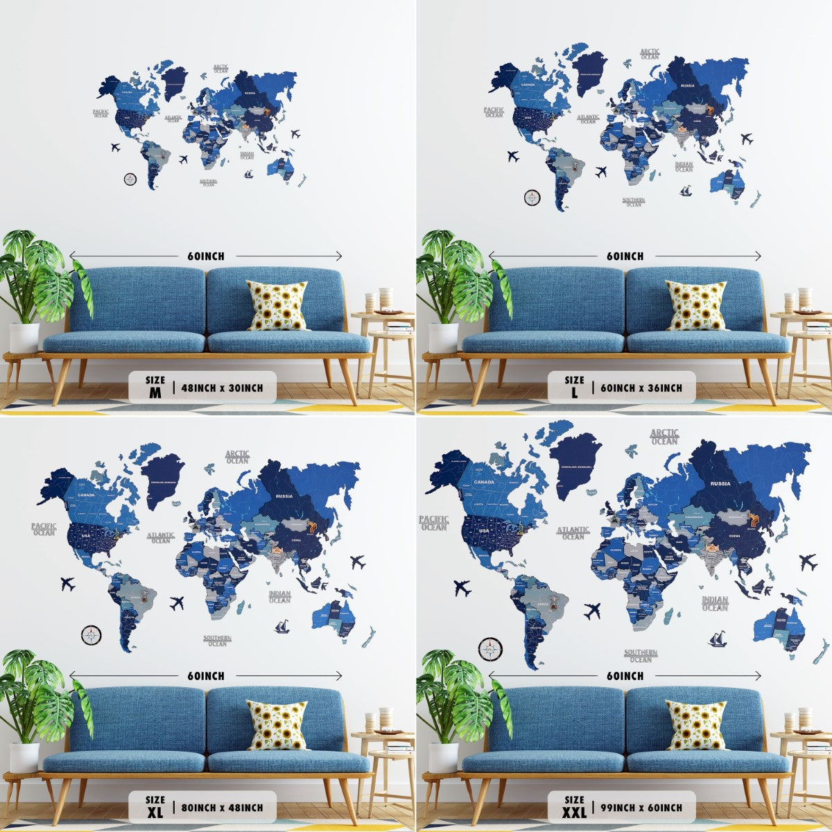 Exclusive 3D Tory Blue Wooden World Map