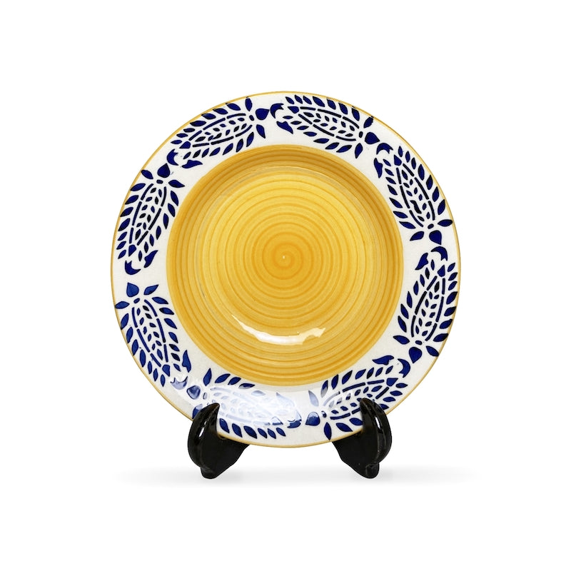 Yellow Floral Hand-painted Deep Pasta Plate