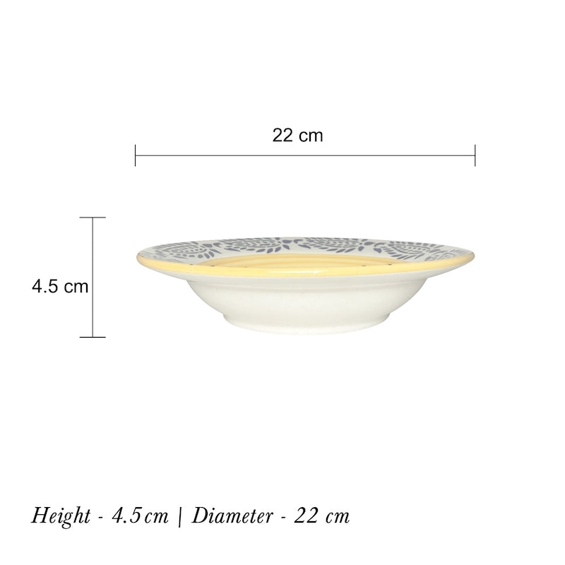 Yellow Floral Hand-painted Deep Pasta Plate