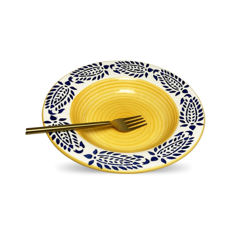 Yellow Floral Hand-painted Deep Pasta Plate