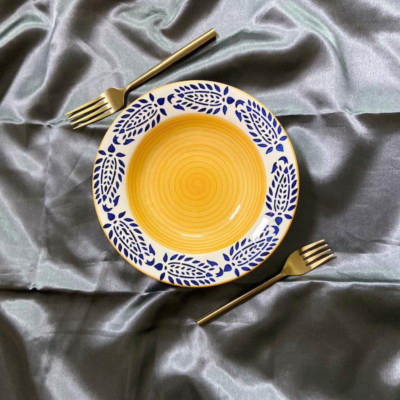 Yellow Floral Hand-painted Deep Pasta Plate
