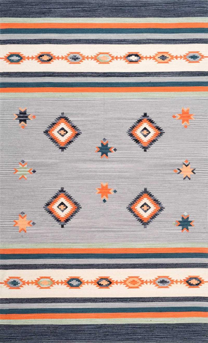 Contemporary Orange & Grey Handwoven Wool Rug