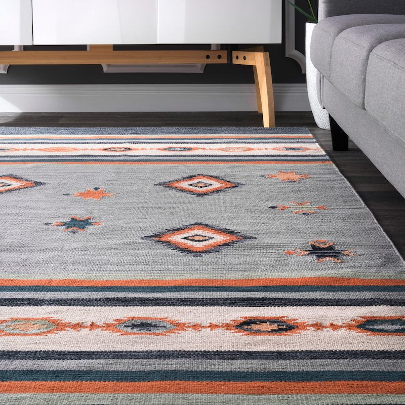 Contemporary Orange & Grey Handwoven Wool Rug