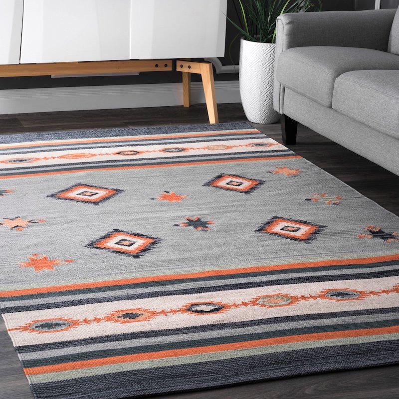 Contemporary Orange & Grey Handwoven Wool Rug