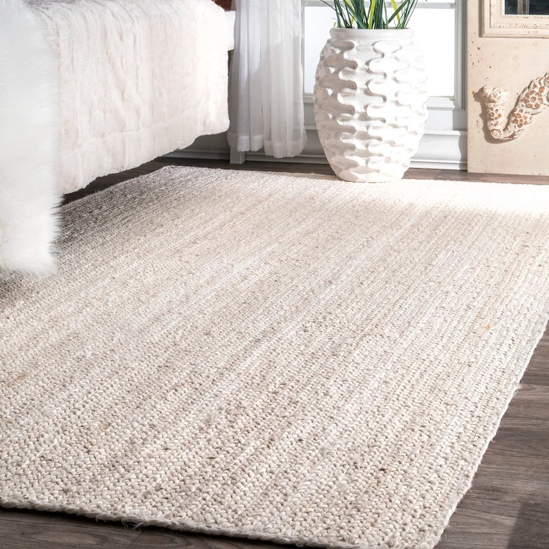 White Interwoven Knotted Wool Rug
