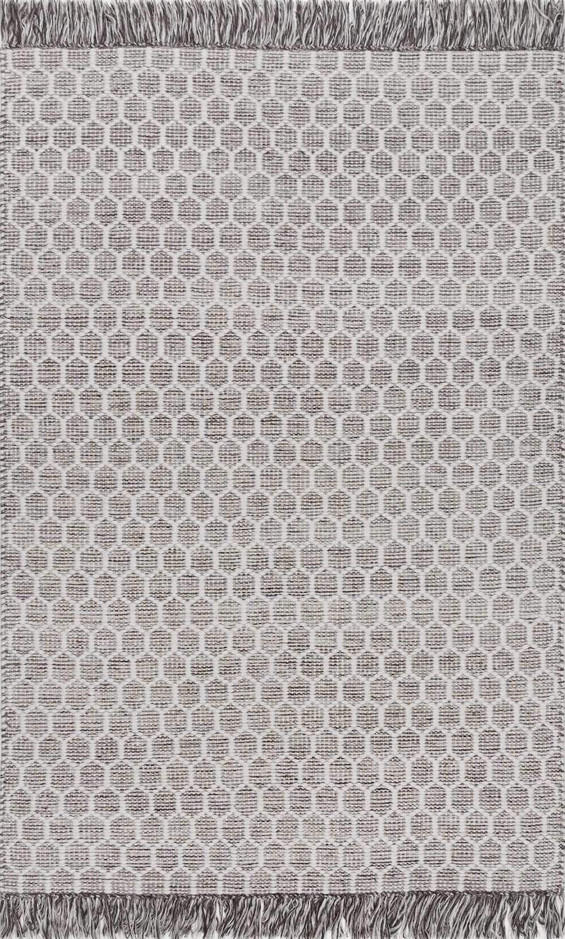 Hexagon Pattern Grey Handwoven Wool Rug