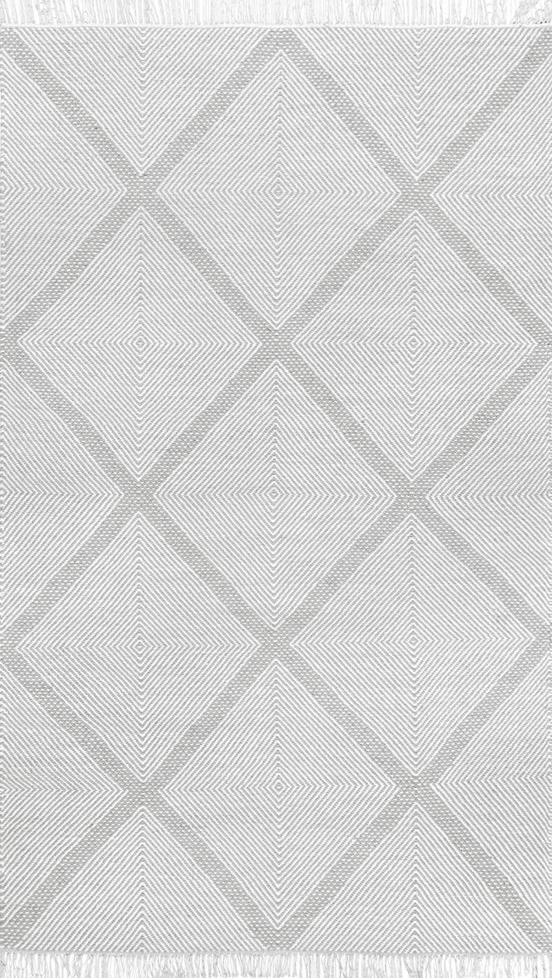 Light Grey Diamond Pattern Handwoven Wool Rug