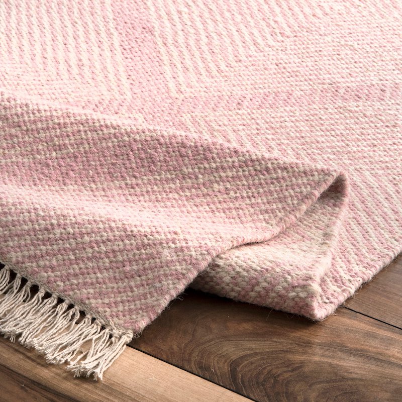 Pink Criss Cross Handwoven Wool Rug