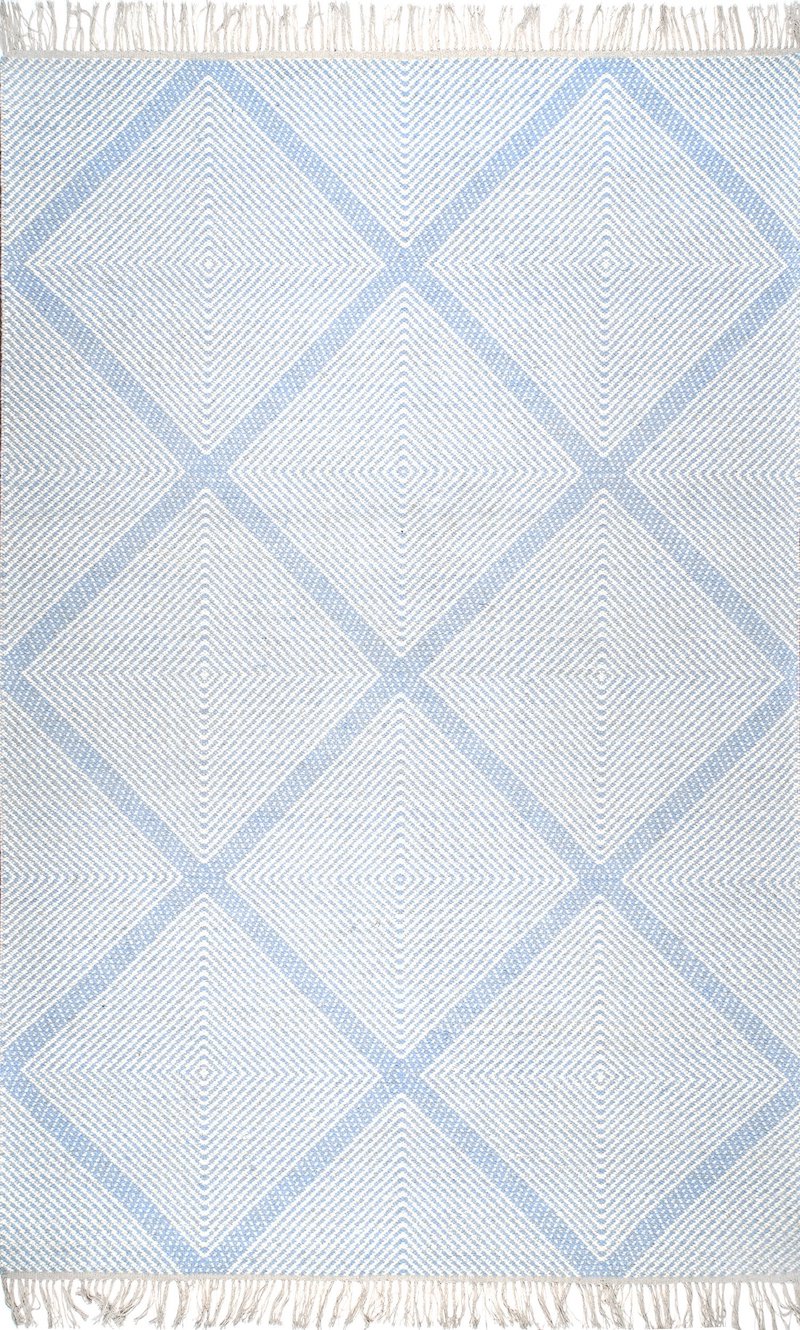 Blue Handwoven Diamond Wool Rug