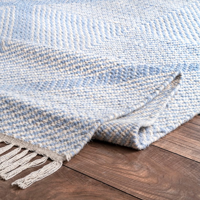 Blue Handwoven Diamond Wool Rug